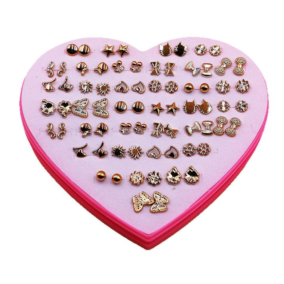 36 Pairs Pink Heart Gift Box - Assorted Styles Exquisite Plastic Stud Earrings
