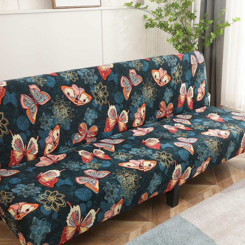 LANMOLIFE Armless Futon Slipcovers Stretch Folding Sofa Bed Cover with Elastic Bottom, Printed Fitted Couch Cover