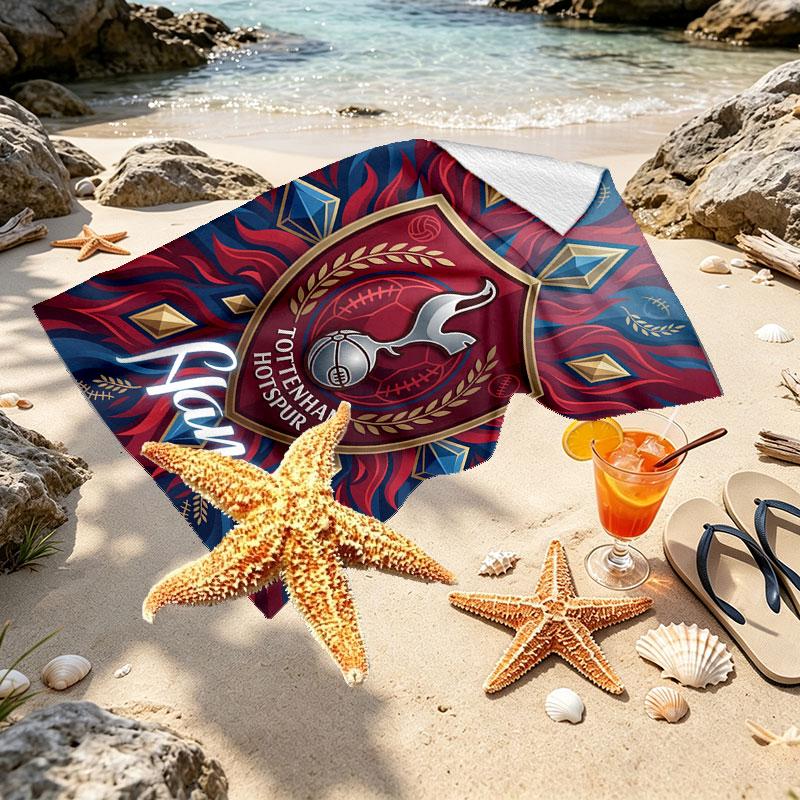 Custom Name Personalized Tottenham Hotspur Print Beach Towel, for Trip Camping Beach Party Home Decor, Birthday Gift for Family & Friends