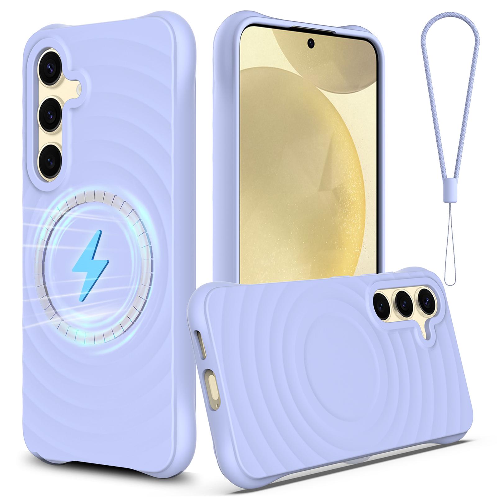 

For Samsung Galaxy S25 Case Compatible with MagSafe Ripple Texture Liquid Silicone Protective Cover with Strap Purple