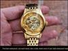Modun Men's Gold Dragon Pattern Automatic Skeleton Watch with Genuine Leather Strap and Waterproof Multifunctionality