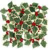 20/5Pcs Artificial Holly Berries With Green Leaves DIY Christmas Wreath Wedding Flower Gifts Xmas New Year Festival Decorations