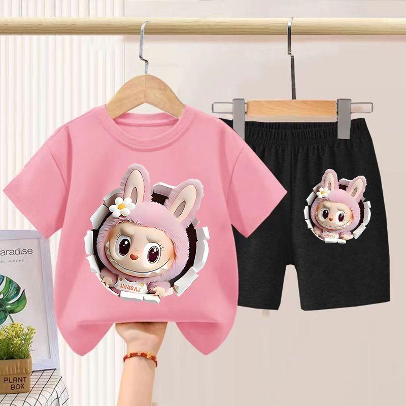 Children's LBB Short-sleeved Two-piece Set, Summer Boys' and Girls' Thin Pure Cotton T-shirt and Shorts Set