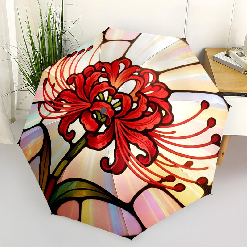 

1pc Stained Glass Flower Automatic Opening/Closing Umbrella with Operation & Windproof Canopy yy260311086
