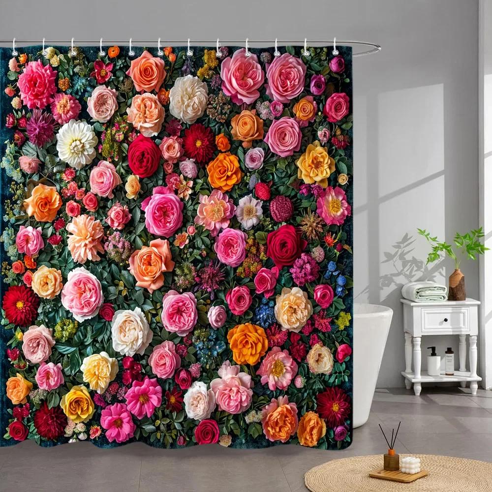Utomhus Trädgård Affisch Duschdraperi Vintage Fönster Vägg Odla Blommor Polyestertyg Duschdraperier Badrumsdekor