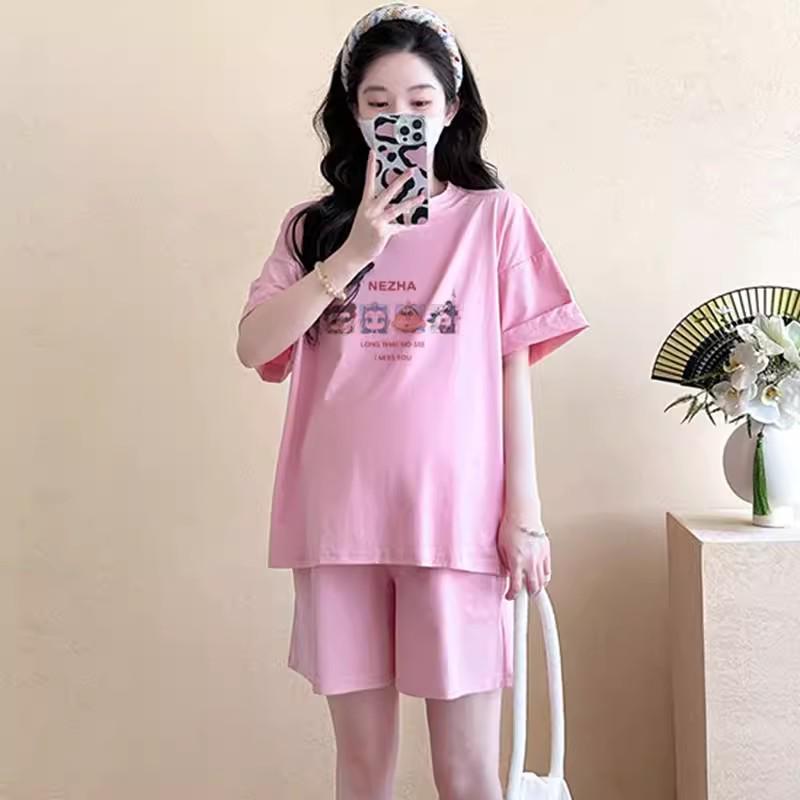 

Women s Loose Short-Sleeve Maternity T-Shirt & Pajama Set - Belly Covering Casual Summer Outfit XL [65-72.5 kg]