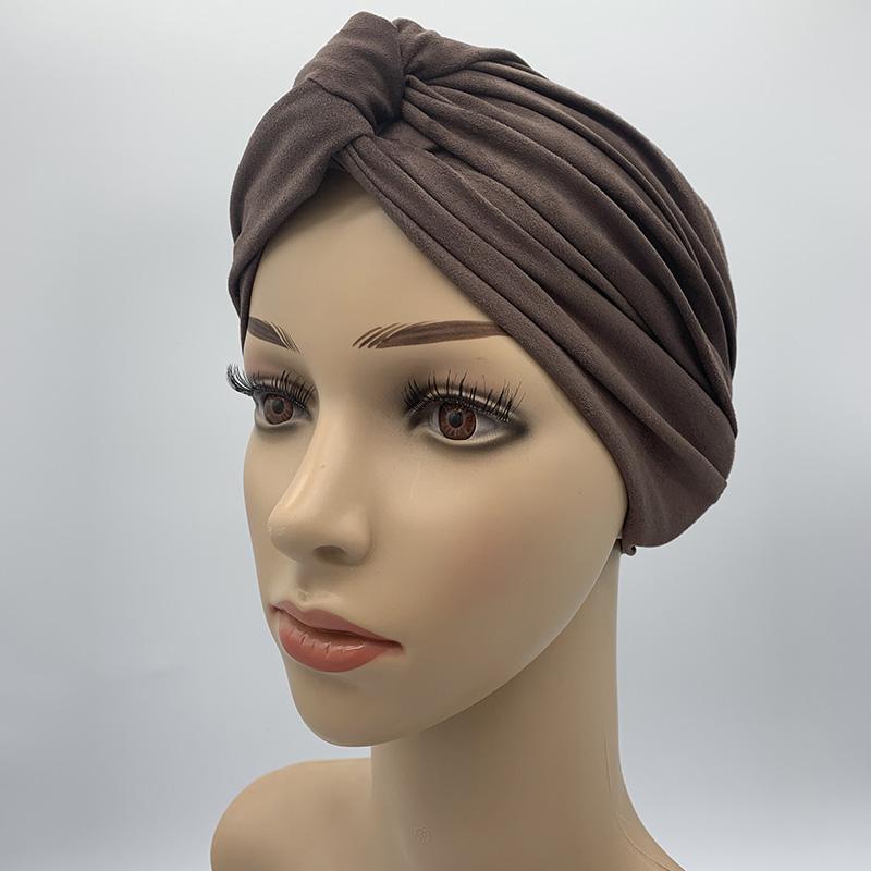 Fashion Women Cross Twist Suede Turban Caps Soild Color Female Headscarf Bonnet Muslim Hijab Cap Islamic Under Scarf India Hat