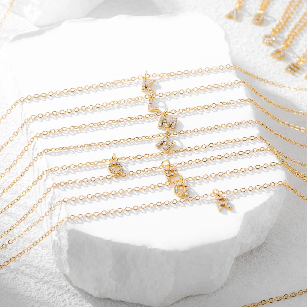 A-Z Initial Letter Pendant Necklace Gold Color Stainless Steel Clear Zircon Women Trendy Choker Minimalist Alphabet Jewelry Gift