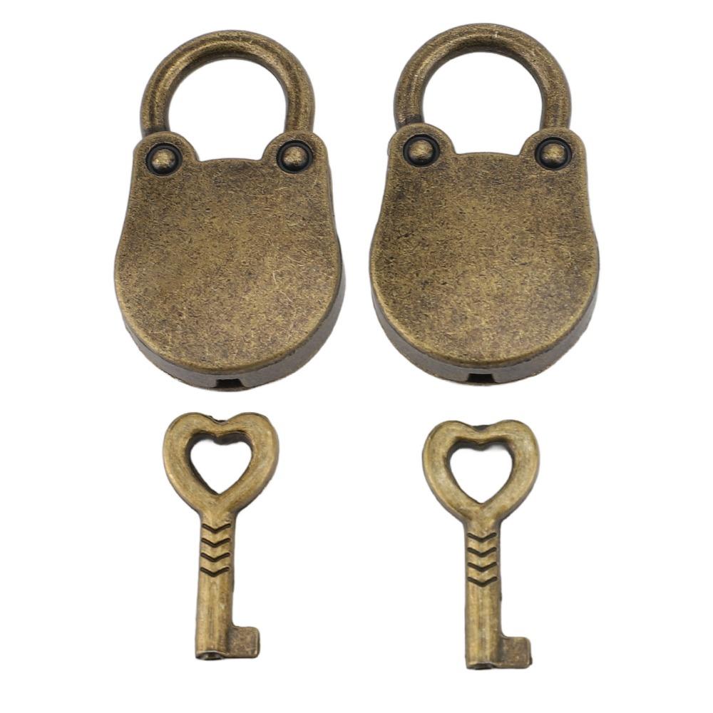 2sets Gold Mini Padlocks with Keys Bronze Hanging Lock with Key Storage Cabinet Padlock For Handbag