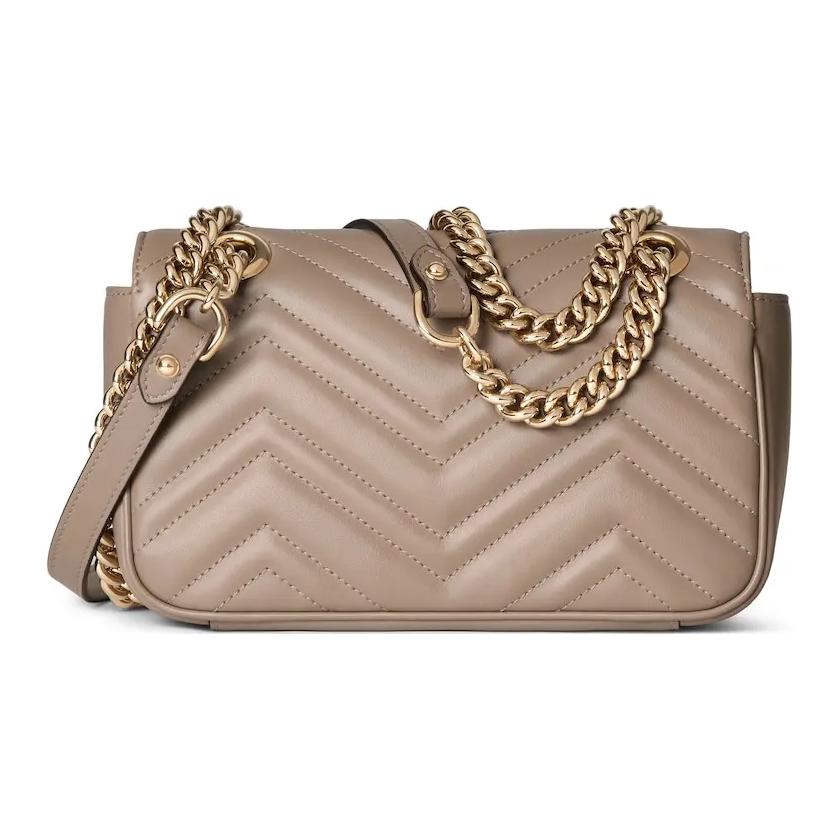 Gucci GG Marmont Spring Clip Flap Quilted V Leather Mini Shoulder Bag Women Shoulder Bag Gray-Brown 446744-AAER0-1523