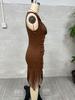 Retro Western Deep V Fringe Spaghetti Strap Slim Fit Dress