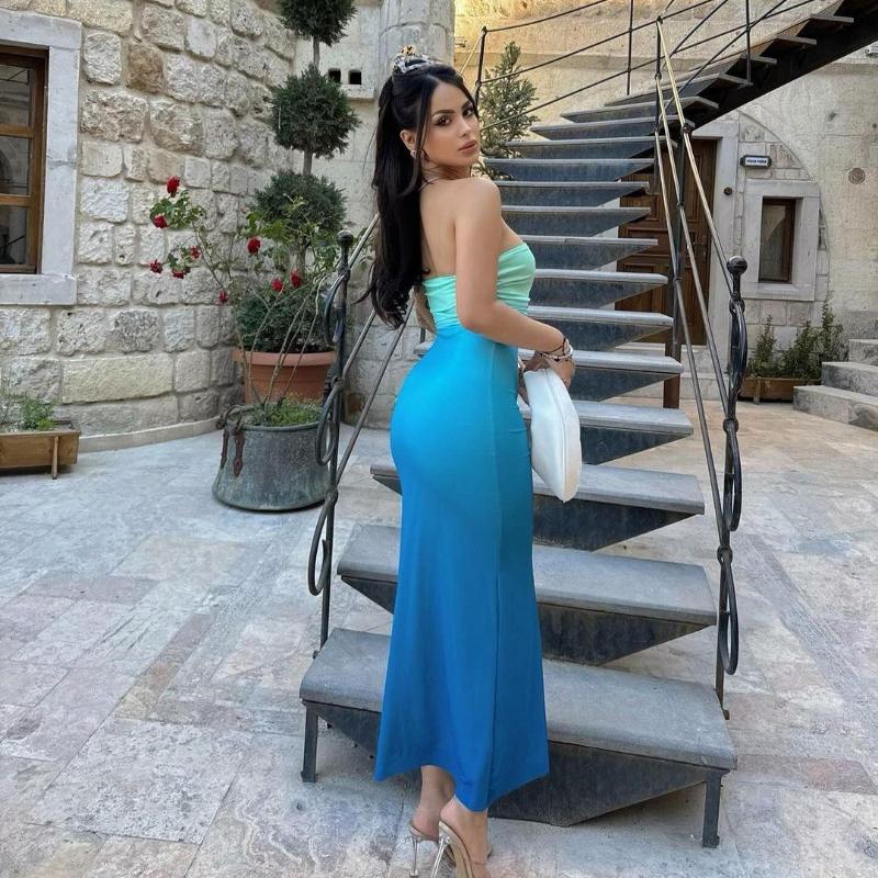 Ladies' Slim Fit Strapless Gradient Medium Length Dress