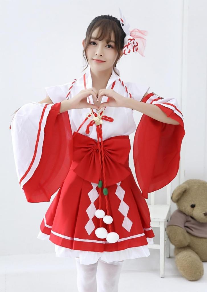 COSSA Shrine Maiden Cosplay Costume for New School and White and Red Shrines, Year's, Halloween, Festivals, Events, (XL)