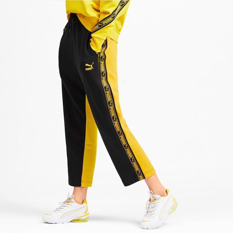 Puma Classics Logo Print Color Block Casual Drawstring Cropped Pants Women Bottoms Sulfur-Yellow 595895-20