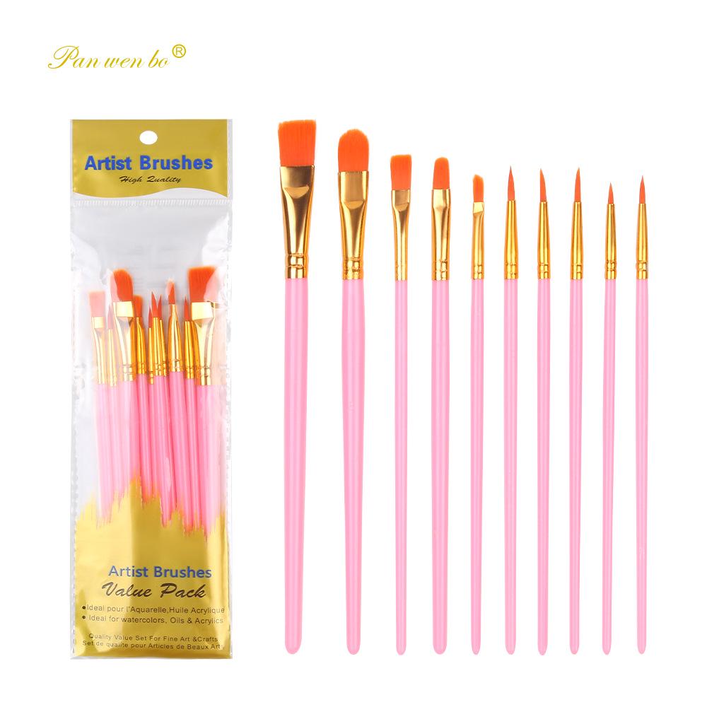 10-Piece Plastic Handle Oil Paint Brush Set for Students
