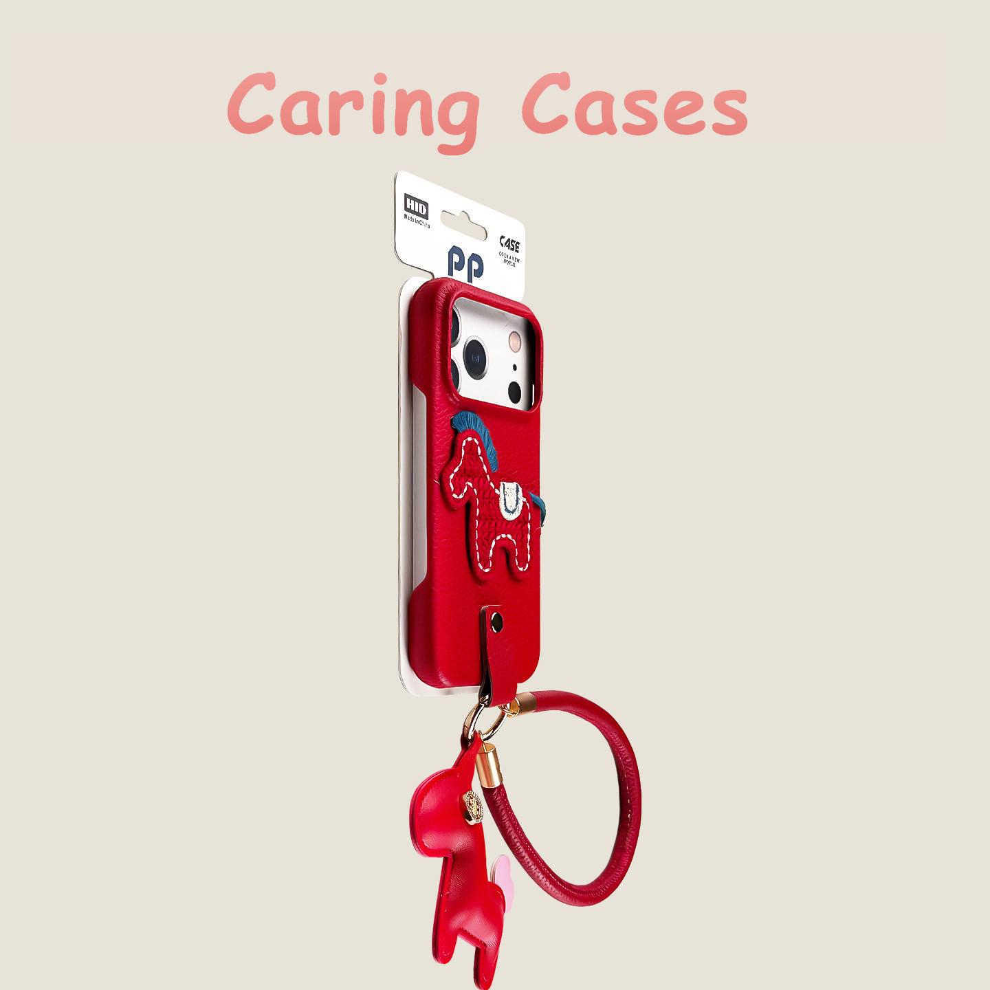 

For iPhone 17 Pro Max Case Embroidered Horse Leather Feel Premium Hand Strap Minimalist Unique Cover with iPhone 16 15 14 13 iPhone 13 Pro Max червоний