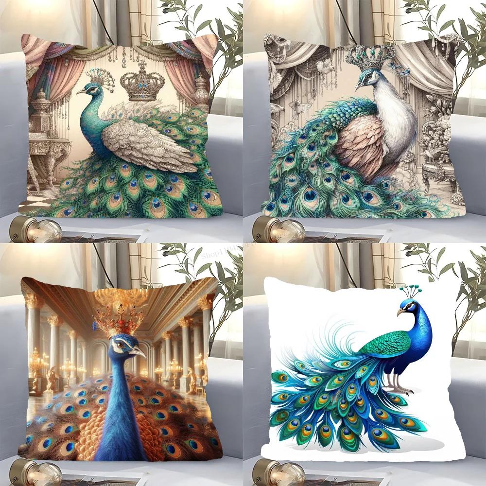 1pc Nordic Style Peacock Oil Pillow Case Square Bedroom Sofa Leisure Comfort Cushion Car Living Room Home Decoration