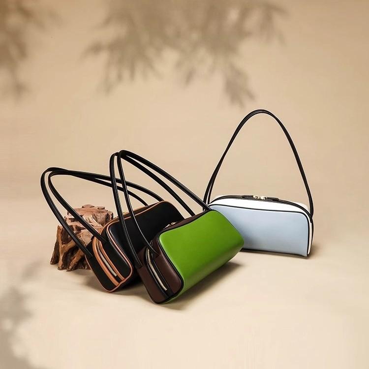 Star with the Same Style P Home Contrasting Colors 25 Spring and Summer Catwalk New Leather Bag European and American Niche Design High-endcowhide Bag