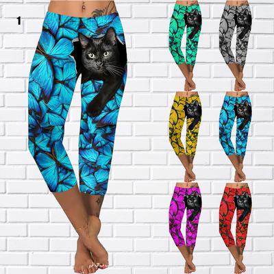 Calças verão amarelo borboleta curta leggings recortadas calças magras plus size leggins senhoras pequeno gato preto calças cortadas para mulher 2022