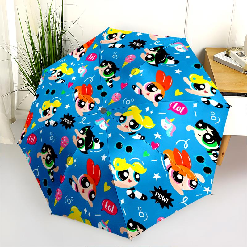 1PC The Powerpuff Girls Umbrella Portable Folding Umbrella Iron Frame Hole Bone Structure Outdoor Home Umbrella A1