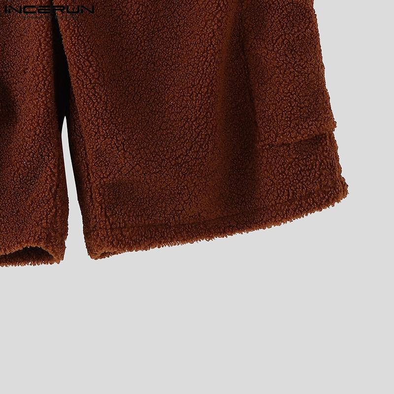 INCERUN Men Zip-up Waist Furry Casual Loose Shorts Half Pants
