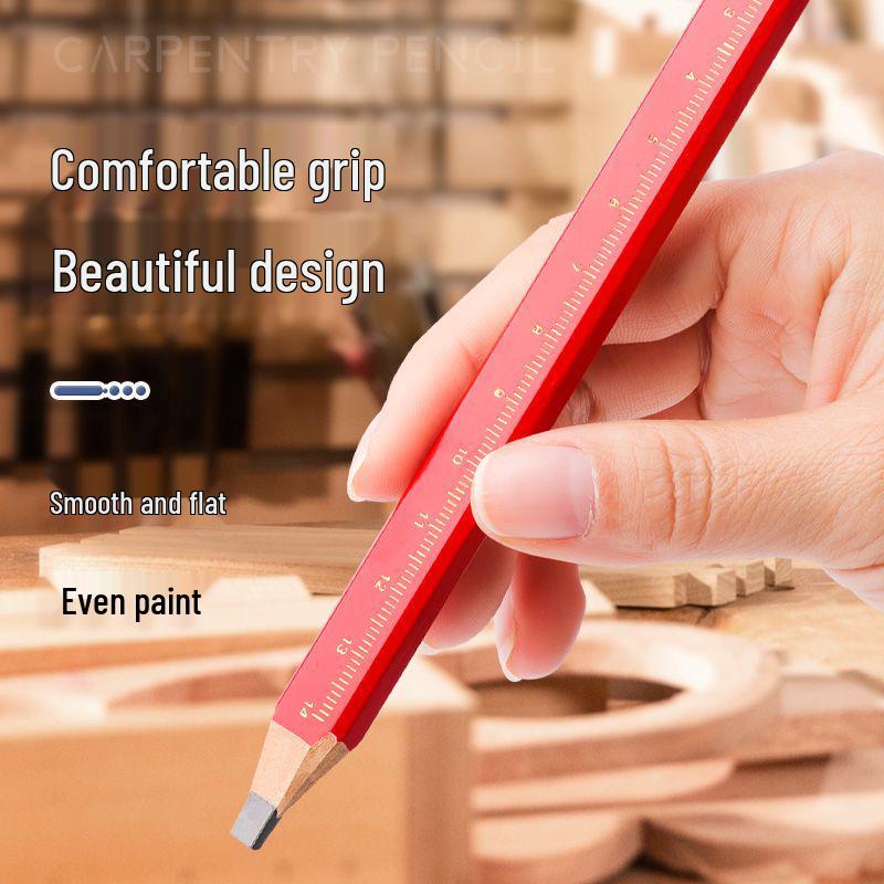Dual-Tip Carpenter Pencil: Black & Red/Blue Flat-Head for Construction Marking