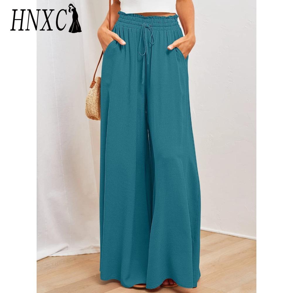 HNXC Women's Fashion Casual Solid Color Print Pants & Capris