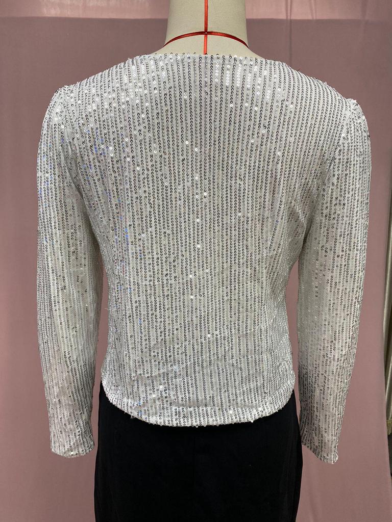 Europejska i Amerykańska Damska Wiosenna Kurtka Colorblock z Cekinami ze Stójką - Krótka, Casualowa, Wszechstronna Moda.