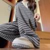 Black and White Striped Wide-leg Pants Women's Spring and Autumn  New High-waisted Loose Straight Casual Lazy Wind Glutinous Rice Pants