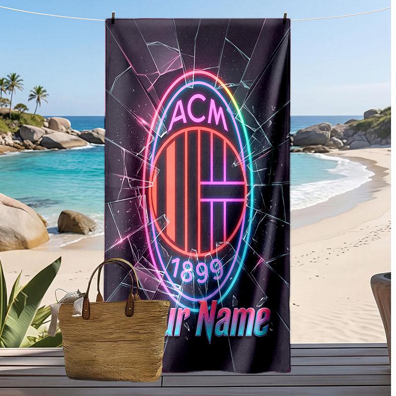AC Mailand Personalisiertes Bedrucktes Strandtuch Fußballlogo Unterstützung Benutzerdefinierter Name Text Absorbierendes Handtuch Für Sport Reisen Besonderes Geschenk