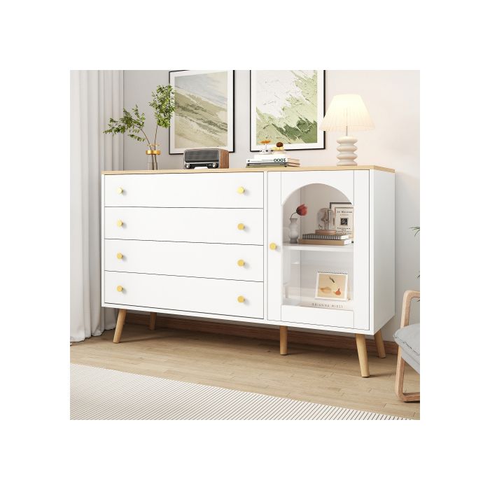 Commode - MUVOE - 4 tiroirs - Blanche - 120x40x77,5 cm - Design moderne