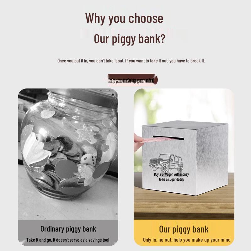 Large Capacity Stainless Steel Piggy Bank: Durable, Non-Removable, Drop-Proof Money Box for Adults & Kids