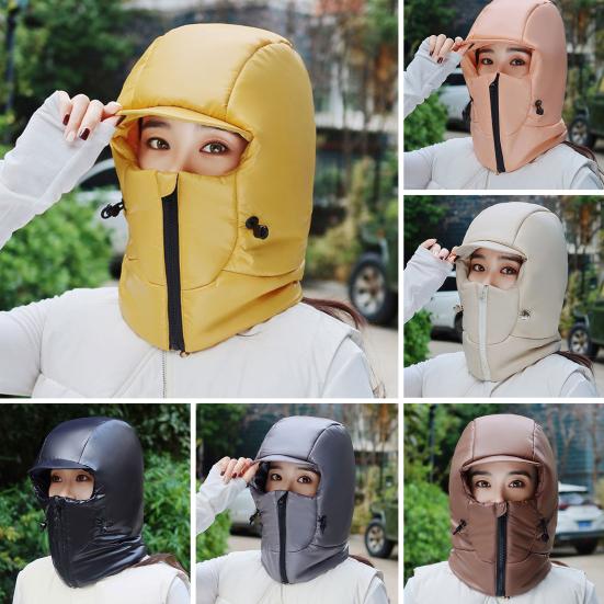 Winter Riding Hat Solid Color Thickened Brim Neck Wrap Windproof Warm Hat Adjustable Drawstring Design Skiing Hat