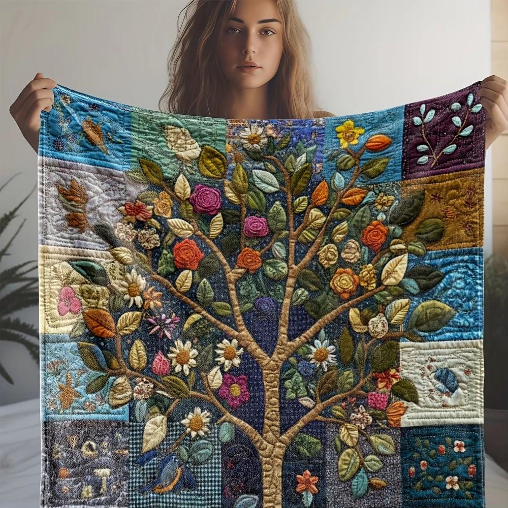 VIKAMA Patchwork Travel Cover Blanket Four Seasons Universal Flower And Tree Pattern Bedroom Sofa Blanket Home Decoration