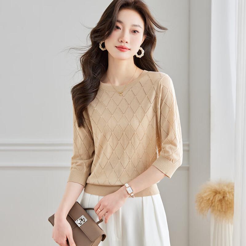 

Женский топ Srcr из смесовой шерсти с ажурной вязкой «ромбами» L