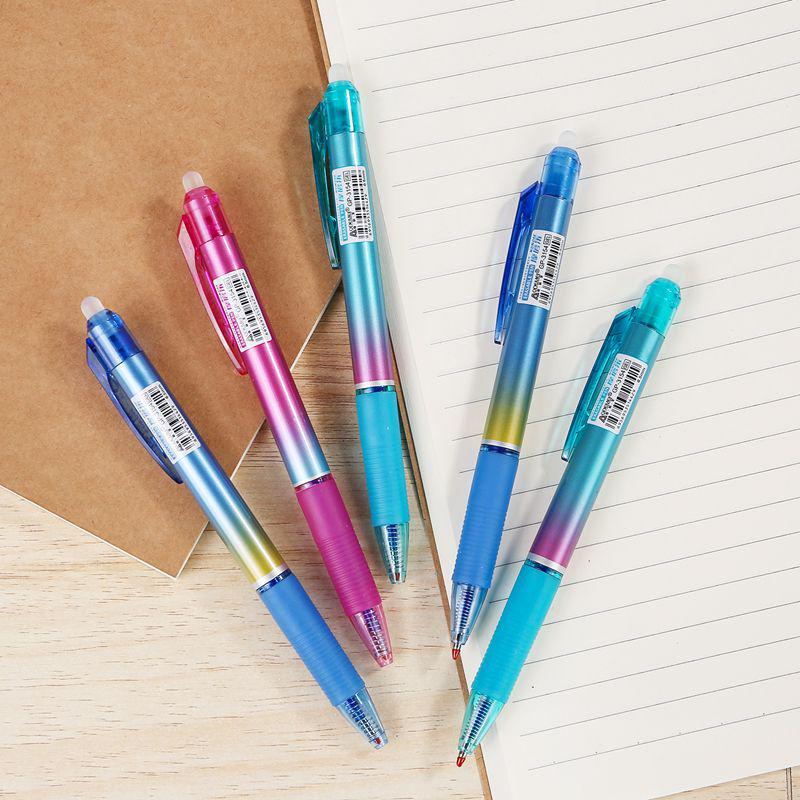 Penna cancellabile Mo Mo Le attivata a pressione, colore Inchiostro Orchidea, 0,5 mm, Blu Cristallo con Nero Carbone, Retrattile per Studenti.