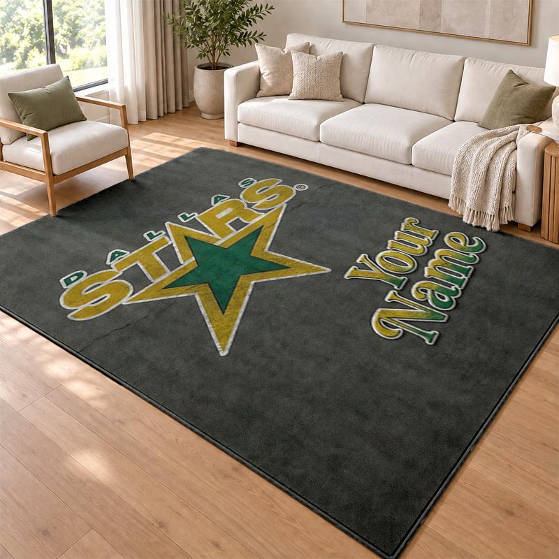 Dallas Stars Custom Name Personalized Rug Non‑Slip Doormat Floor Carpet Housewarming Birthday Gift for Family Friends