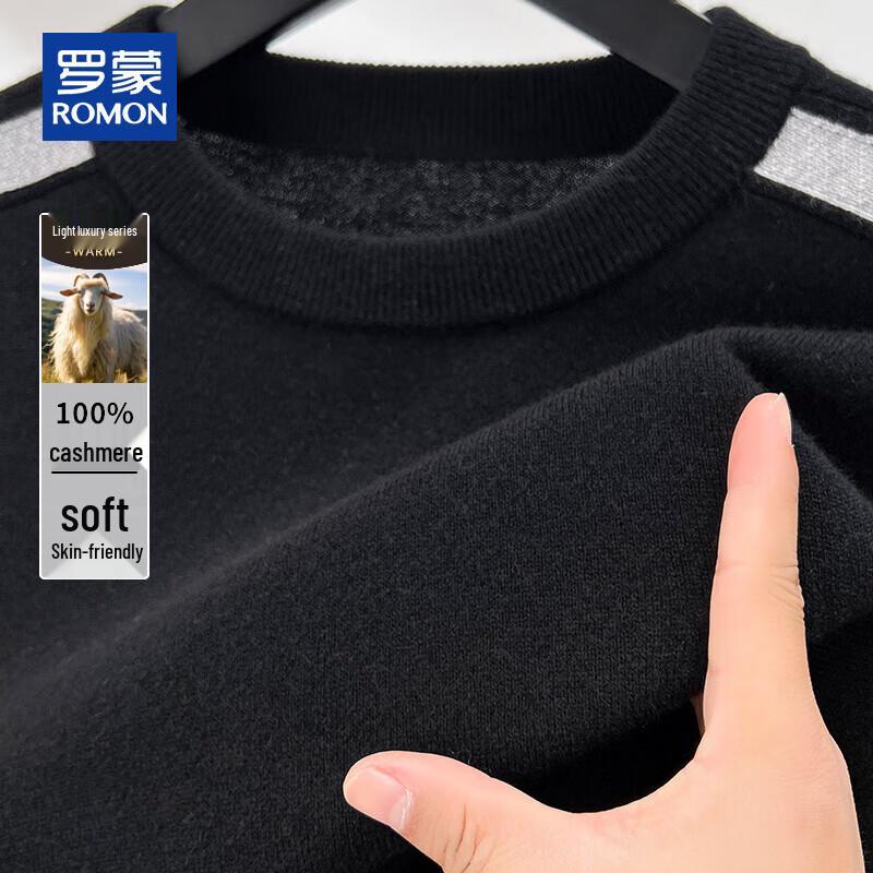 ROMON Men's 100% Cashmere Thick Crew Neck Sweater
