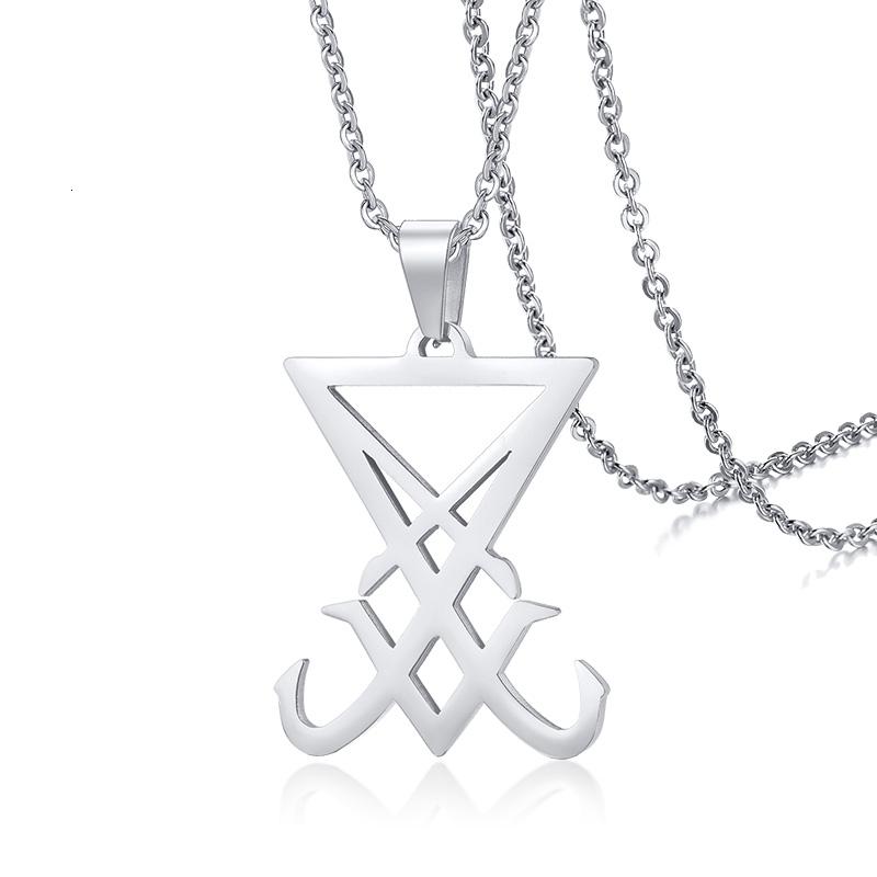 Stříbrný Sigil Lucifera Přívěsek Nerezová Ocel Pánský Náhrdelník Znak Amulet Šperk Gotický Styl