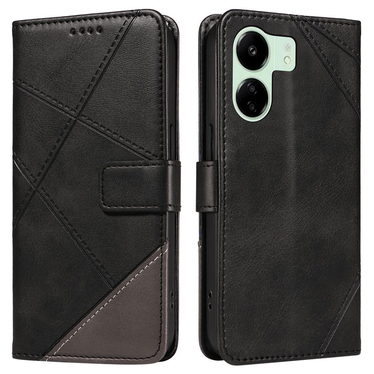 

Для Xiaomi Redmi 13C 5G/13C 4G/13R 5G/Poco C65 4G/Poco M6 5G Чехол PU Кожа Подставка Чехол для телефона Геометрические линии Black