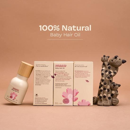 Maate Baby Haarolie (50 ml) | Verrijkt met Hibiscus, Bhringraj & Vitamine-rijk Amandel | Voor Gezond Haar, Conditionering van de Hoofdhuid, Hydrateert | 0-12 Jaar