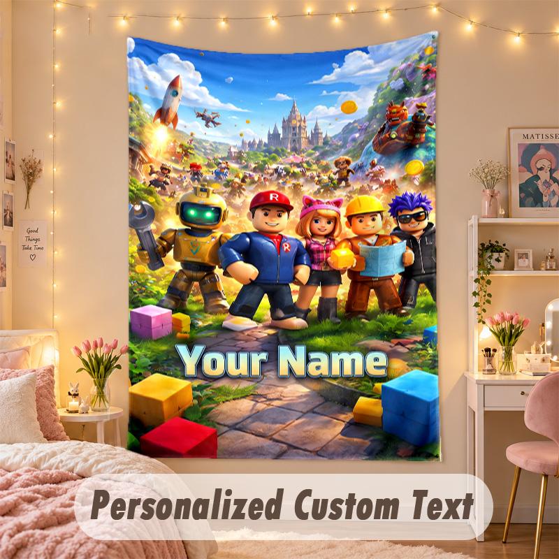 Custom Personalized Tapestry,Roblox Print Custom Name Text Wall Art Hanging for Bedroom