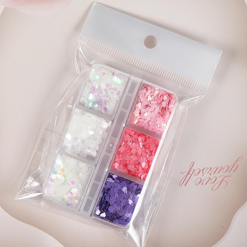 6 Grids Pink Sakura Nail Sequins Decorations White Cherry Blossoms Flakes Kawaii Nail Supplies for Professionals Accessories