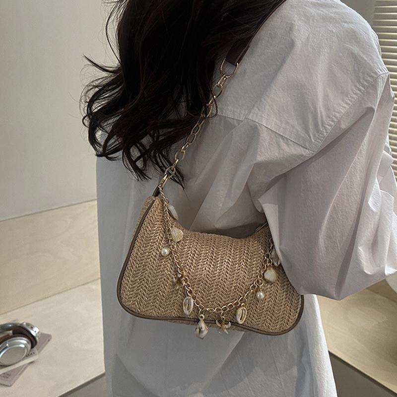 Yogodlns Summer New Women Simple Shoulder Bag Fashion Straw Fashionable Versatile Crossbody Bag Lightweight Casual Commuting Bag