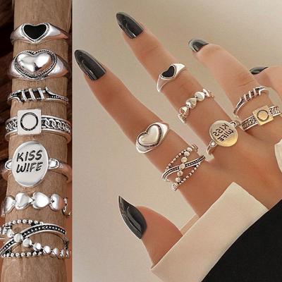 2023 neue Band Ring Liebe Retro Geschnitzten Ring Unisex Party Ring Vielseitige Zubehör Ring 7 Set Paar Ring