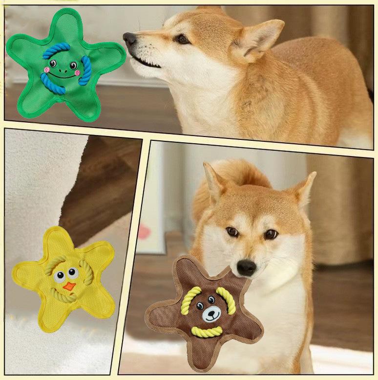 Interactive Squeaky Rope Disc Dog Toy with Crinkle Paper and Oxford Cloth Contact for Color Note