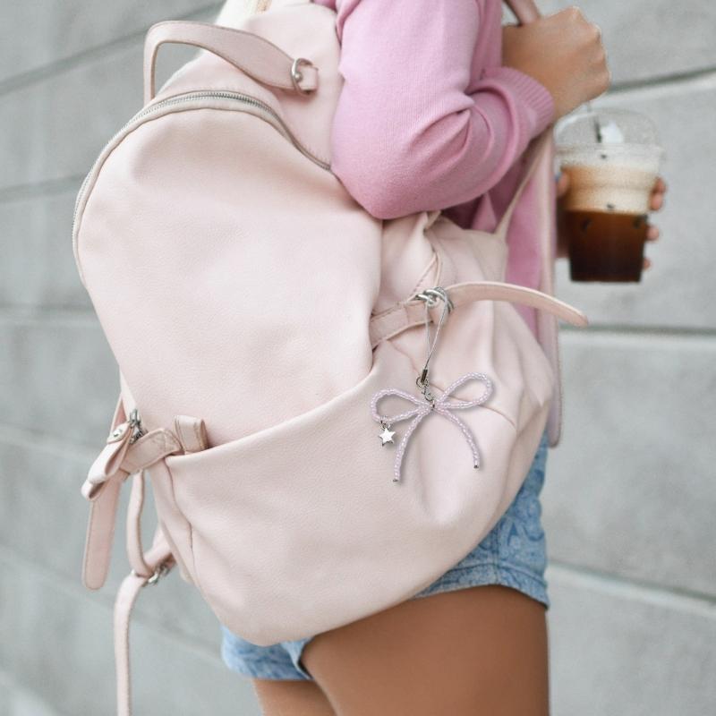 Beaded Bowknot Star Hanging Pendant Sweet Phone Strap Bag Decoration Portable Hanging Lanyard Gift for Girls Women