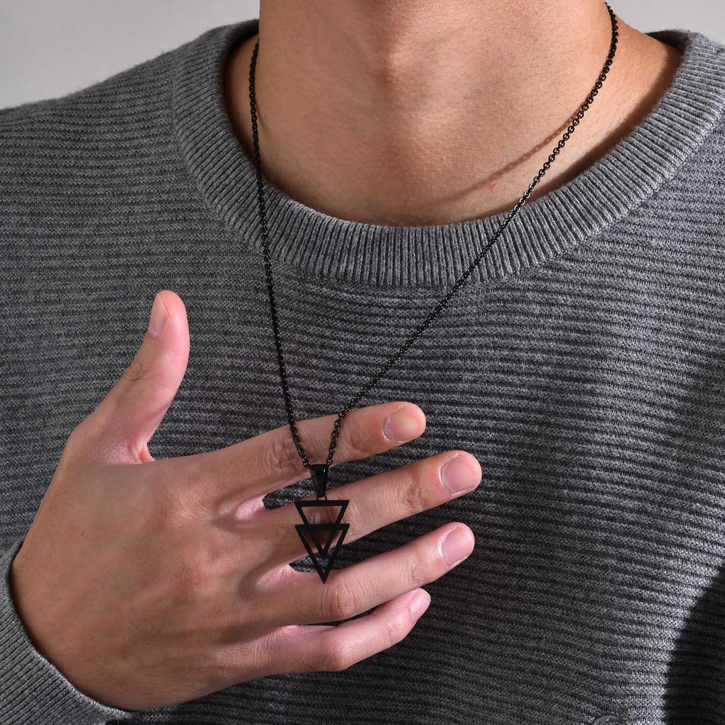 Men's Stainless Steel Hollow Double Triangle Necklaces,Waterproof Metal Geometric Pendant Collar with O Chain