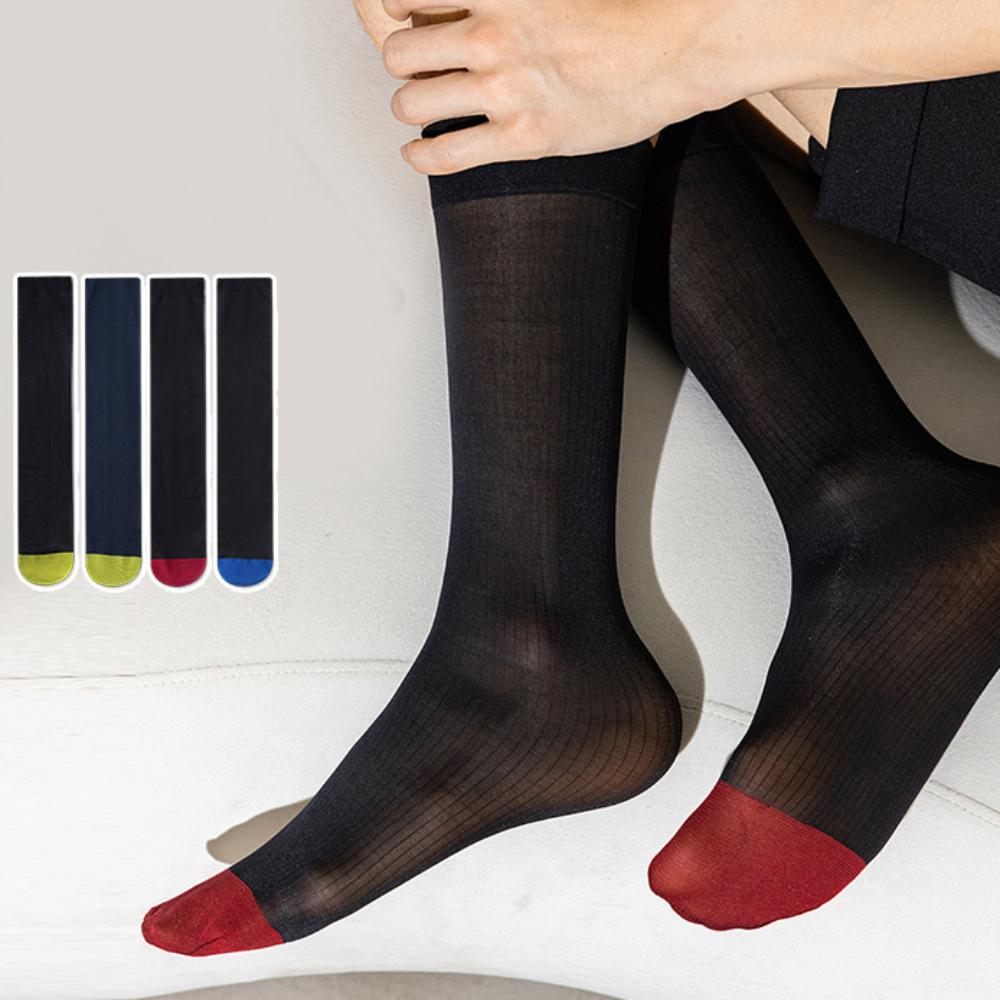 

Sheer Patchwork Business Stockings Stripe Men Thin Dress Tube Socks Comfortable Men чорний/червоний