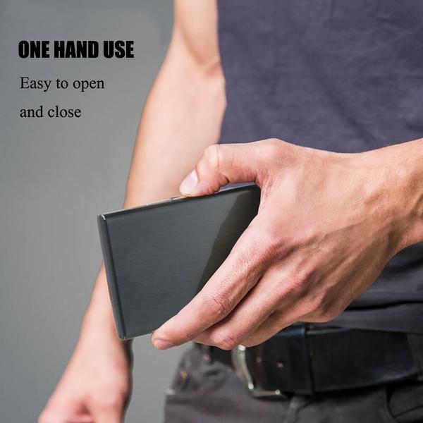 Black Stainless Steel Case Slim Blocking Wallet ID Credit Card Holder Men